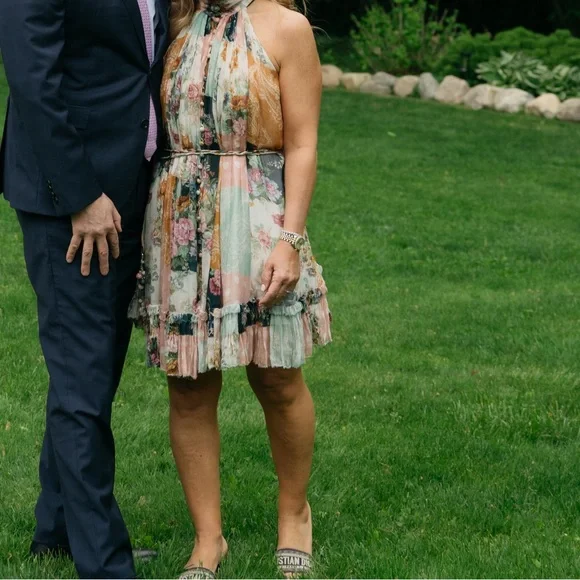 Zimmermann Floral Halter Mini Dress Tiered Ruffle Hem Size - Picture 1 of 9